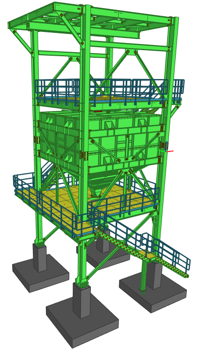 Modelo estructural de tolva y torre del proyecto Monsanto–Shougang